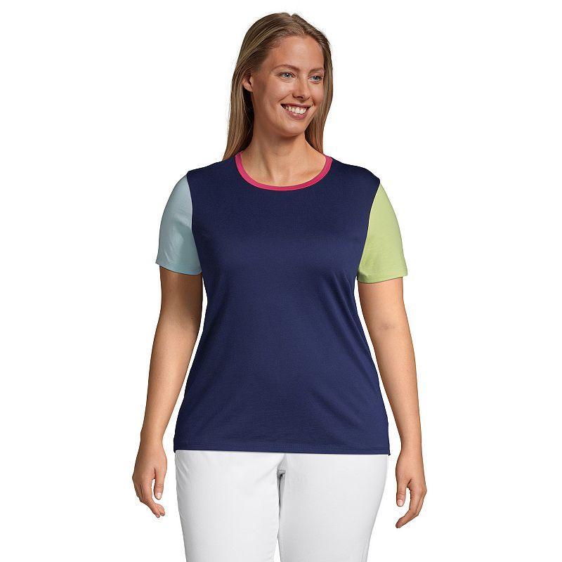 Plus Size Lands End Relaxed Supima Cotton Crewneck Tee, Womens Deep Blue Block Product Image