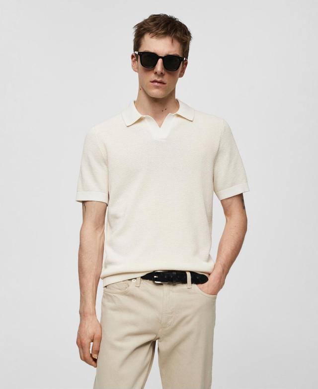 MANGO MAN - Contrasting knit linen polo ecruMen Product Image