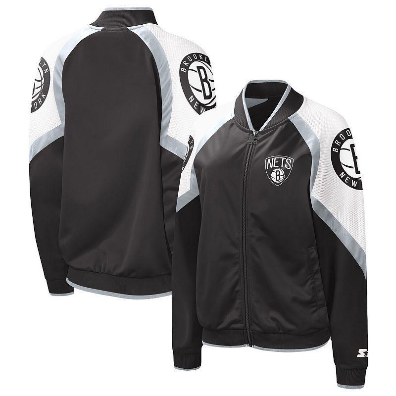 Womens Starter Black, Silver Brooklyn Nets Fan Girl Satin Raglan Full-Zip Jacket Product Image