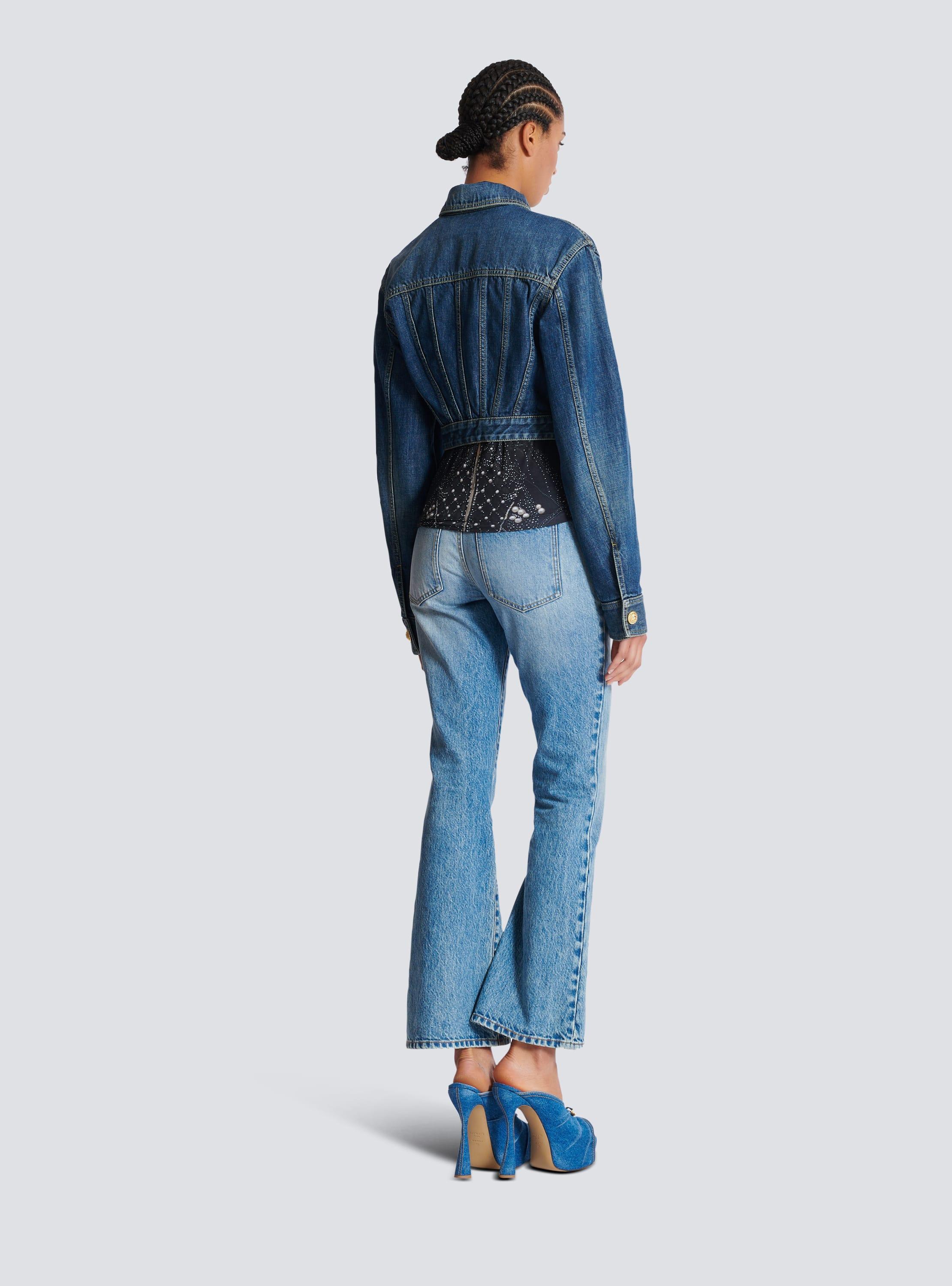 Cropped faded denim jacket Product Image