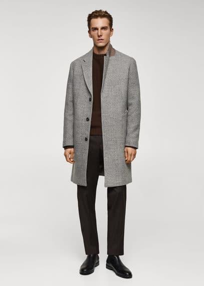 MANGO MAN - Herringbone pattern wool coat medium heather greyMen Product Image