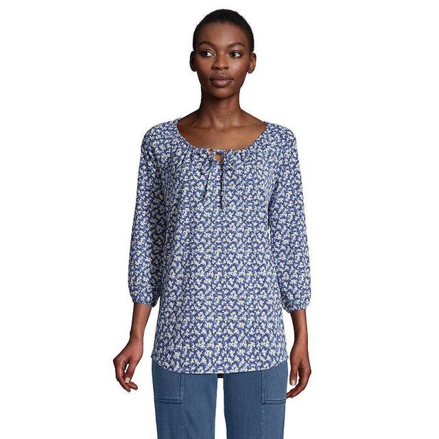 Petite Lands End Peasant Tunic Top, Womens Dark Blue Product Image