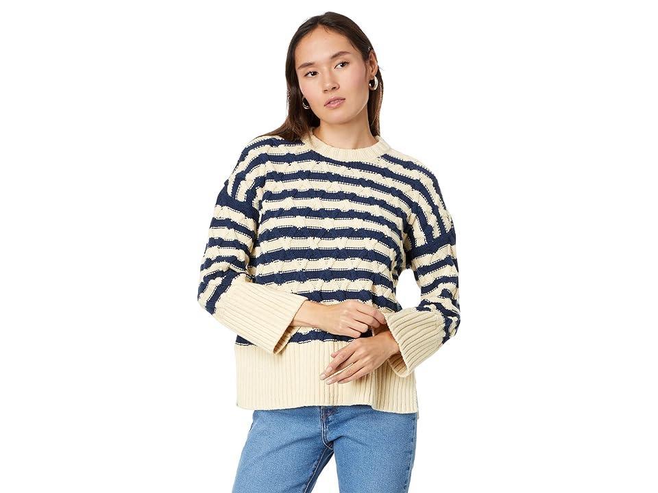 Madewell Cable-Knit Oversized Sweater in Stripe (Ecru Stripe) Women's Clothing Product Image