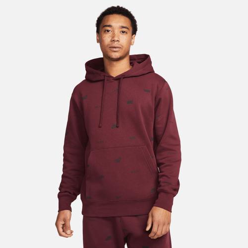 Nike Mens Club+ AOP Basketball Pullover Hoodie - Maroon/Black Product Image