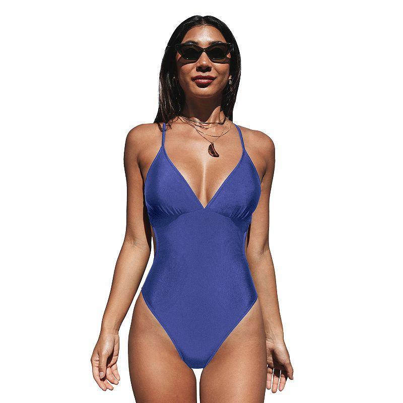 Womens CUPSHE Ruched Cut-Out High-Cut One-Piece Swimsuit Product Image