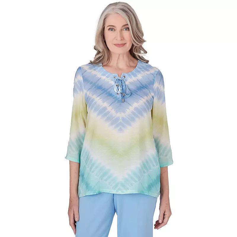 Petite Alfred Dunner Tie Dye Chevron Print 3/4-Sleeve Tunic Top, Womens Product Image