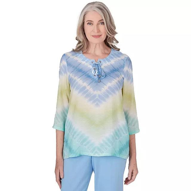 Womens Alfred Dunner Tie Dye Chevron Print Lace-Up Neck Tunic Product Image