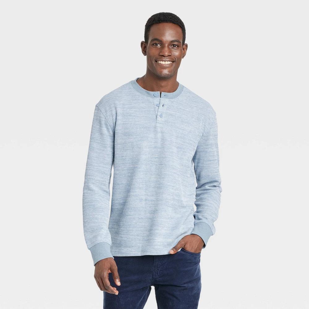 Mens Long Sleeve Textured Henley T-Shirt - Goodfellow & Co Blue M Product Image