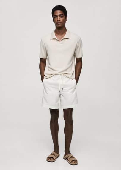 MANGO MAN - 100% cotton drawstring Bermuda shorts off whiteMen Product Image