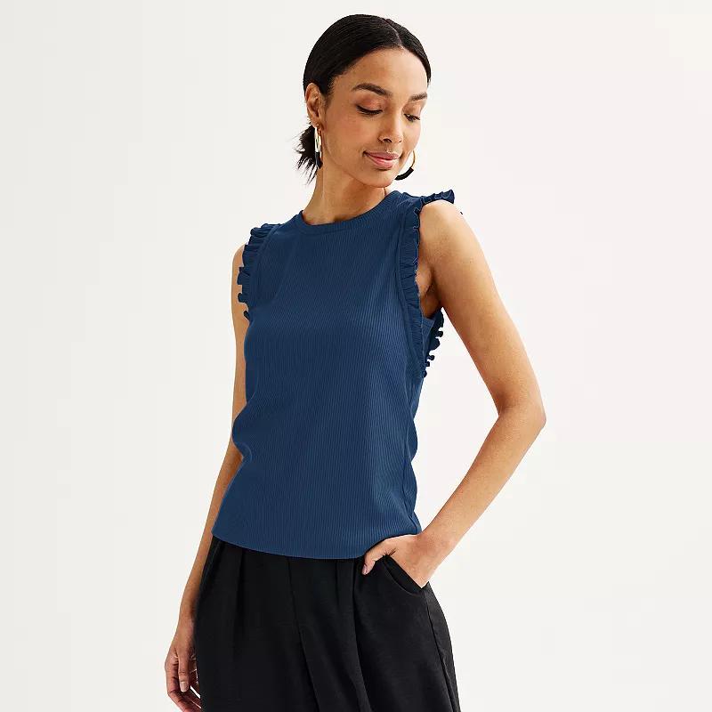 Womens Nine West Ribbed Ruffle Sleeve Tank Top Product Image