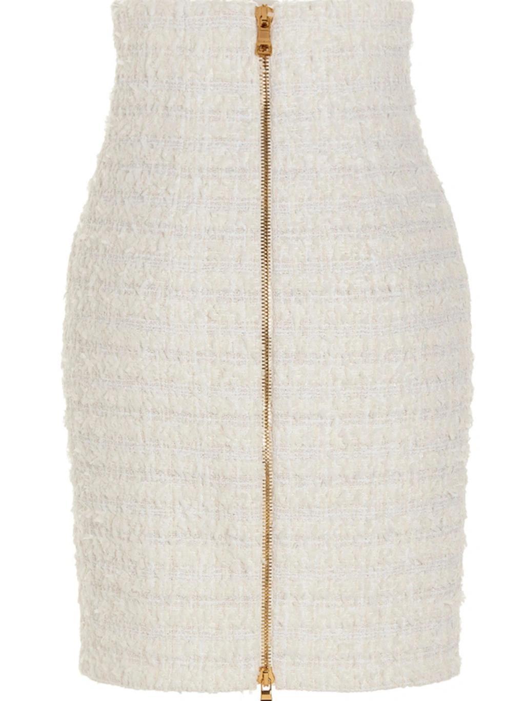 BALMAIN Logo Button Tweed Skirt In New Product Image