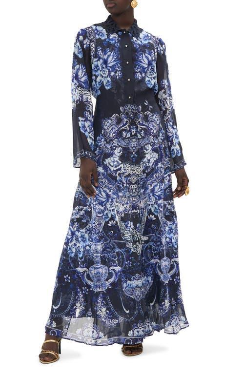 Delft Dynasty Chiffon Maxi Dress with Cutwork Lace Collar Product Image