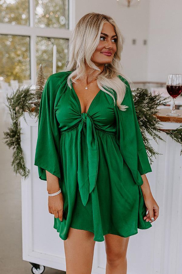 Sweetest Secret Front Tie Dress In Hunter Green Product Image