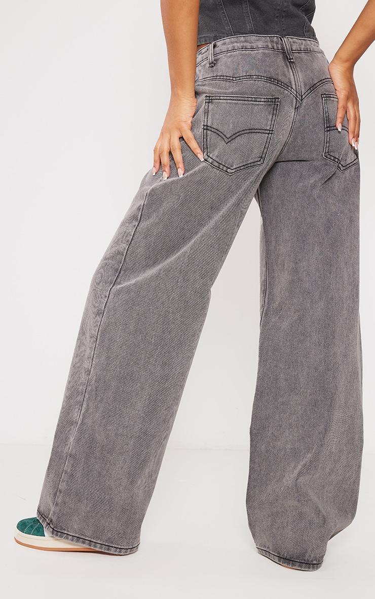 Washed Grey Western Detail Wide Leg Jeans Product Image