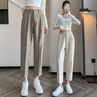 High Waist Plain Cropped Straight Leg Dress Pants (Various Designs) Product Image