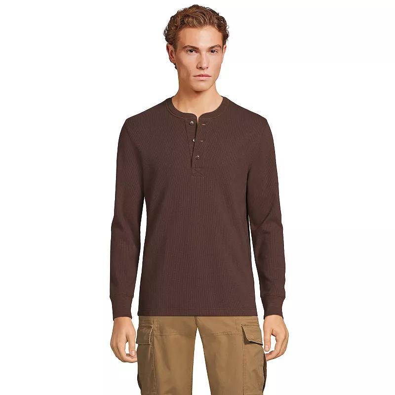 Mens Lands End Comfort-First Regular-Fit Thermal Waffle Henley Rich Brown Product Image