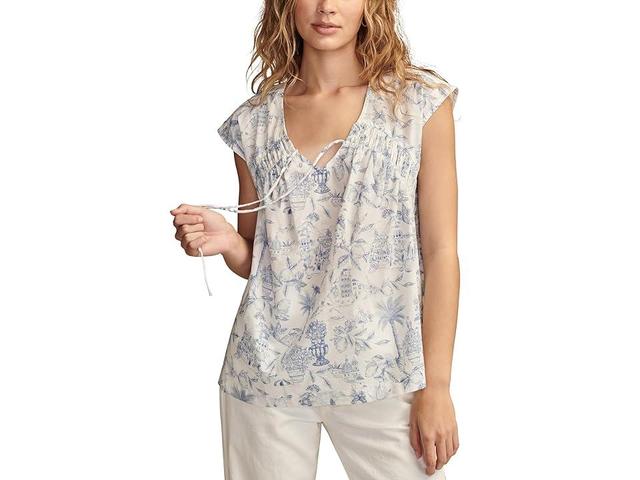 Lucky Brand Ruched Tiefront Short Sleeve Shirt Toile) Women's Clothing Product Image