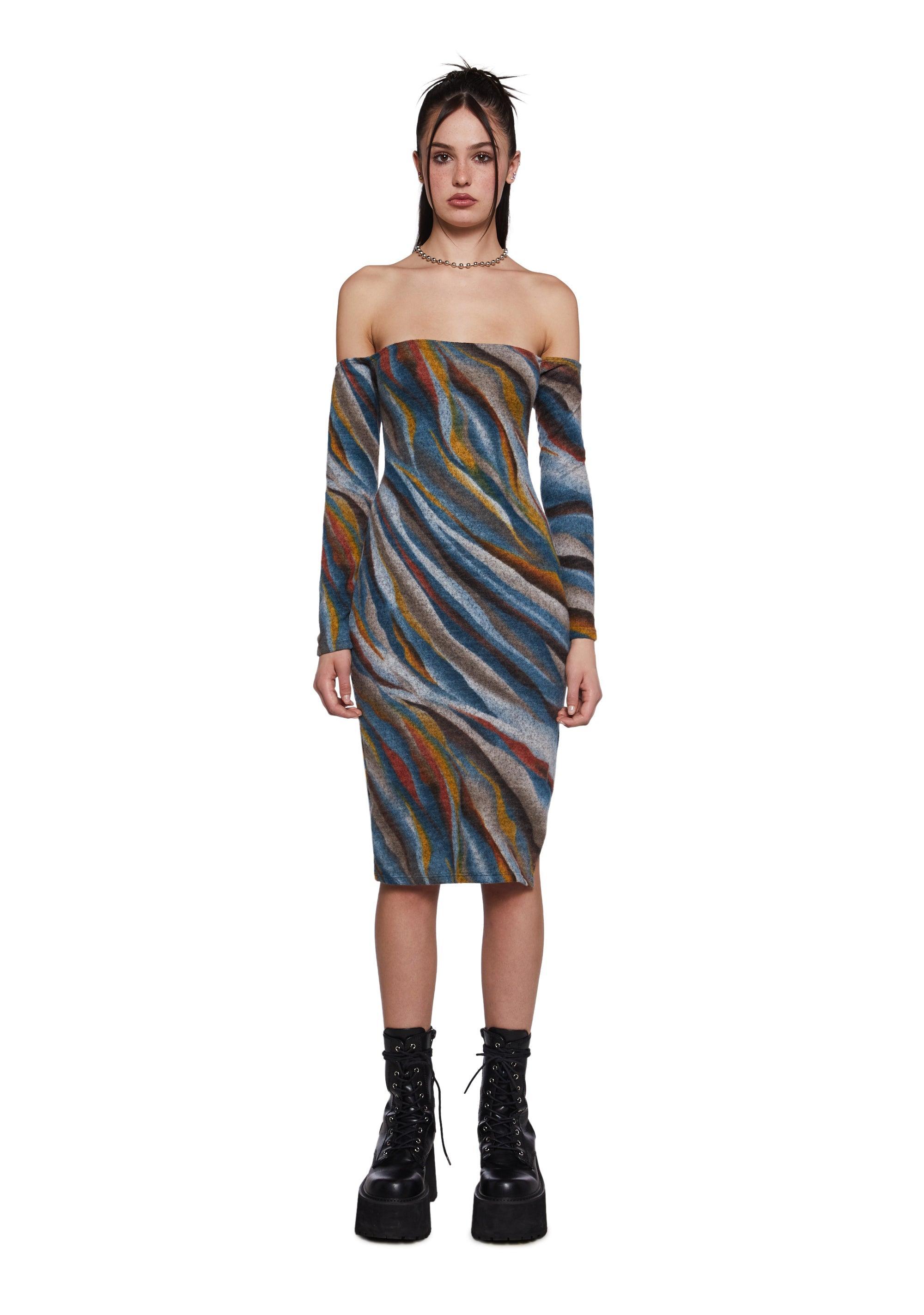 Soft Knit Off-The-Shoulder Swirl Print Midi Dress - Multi Product Image