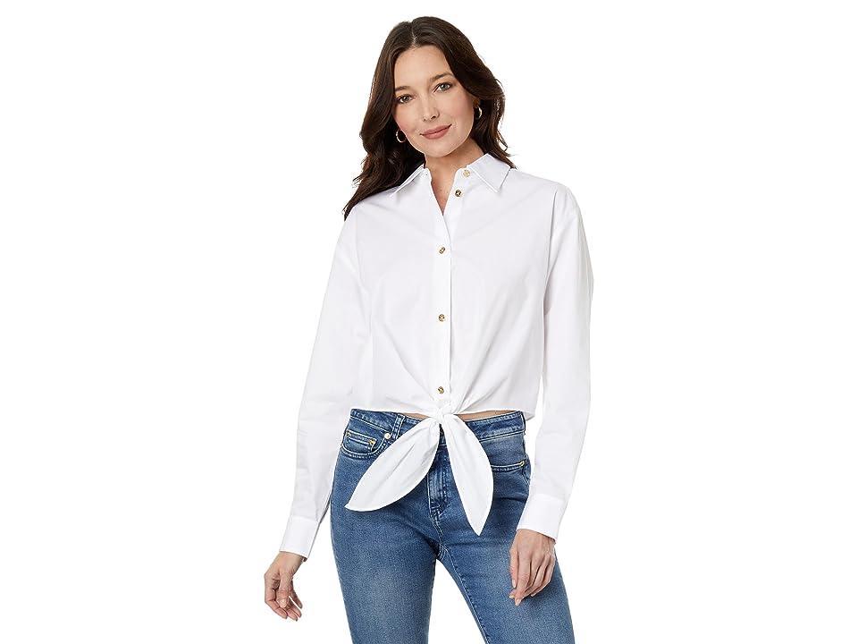 Womens Cotton Tie Button-Front Shirt Product Image