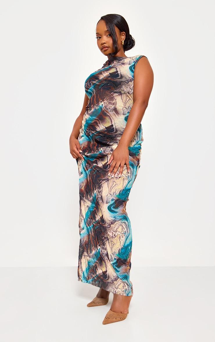 Plus Blue Crinkle Mesh Maxi Dress Product Image