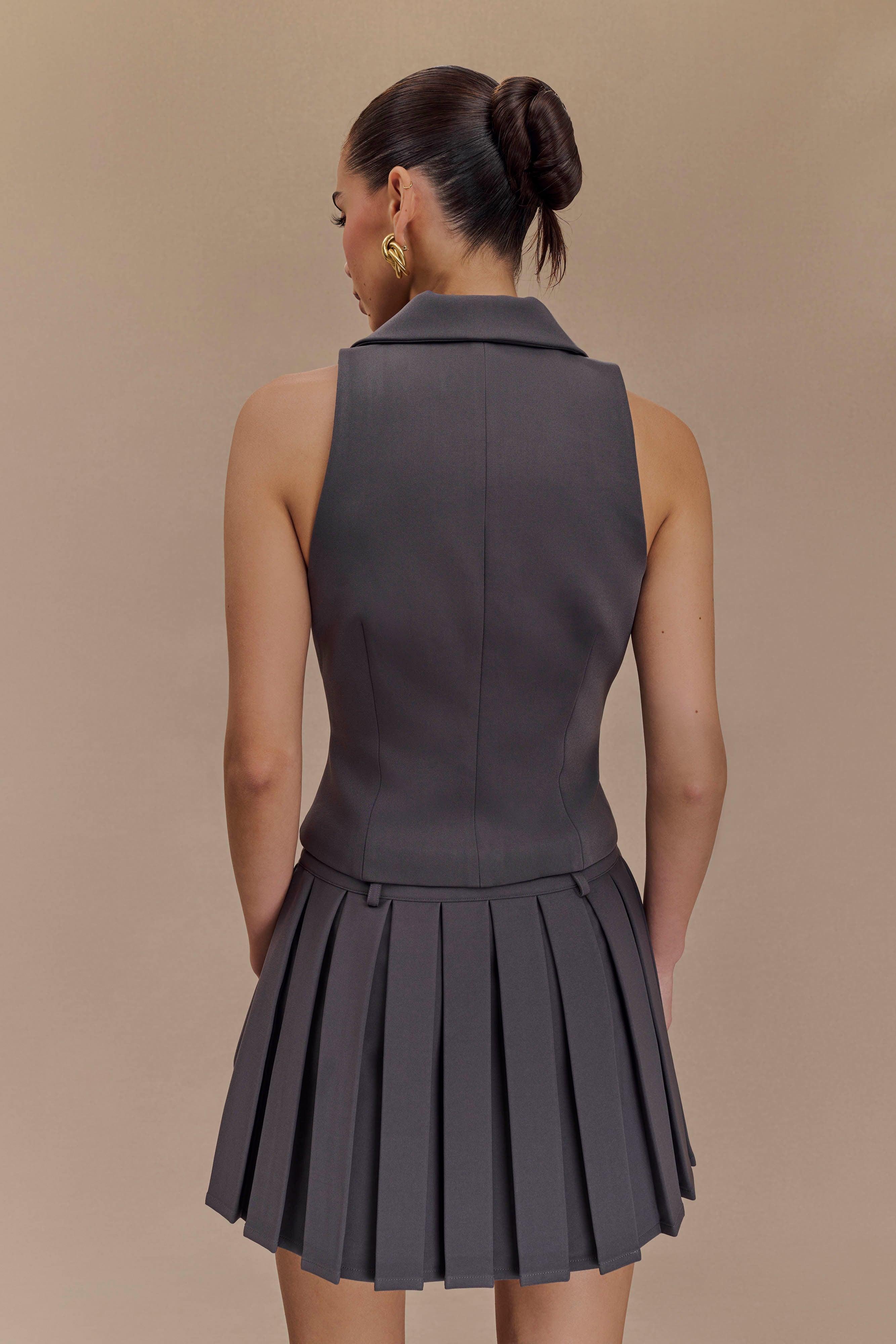 Mura Pleated Mini Skirt - Charcoal Product Image