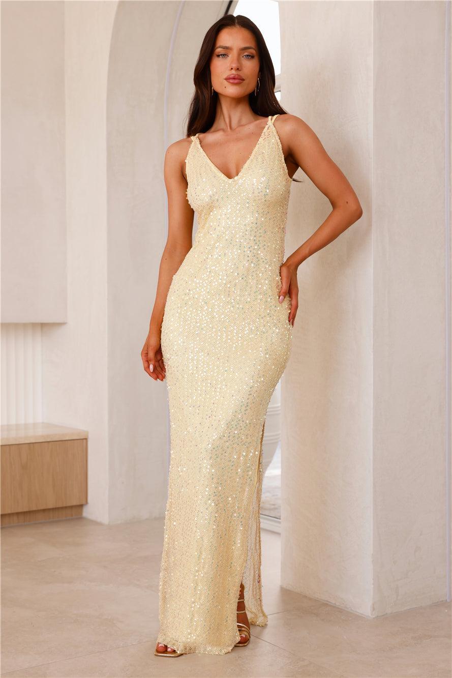 Shimmering Allure Sequin Maxi Dress Yellow Product Image