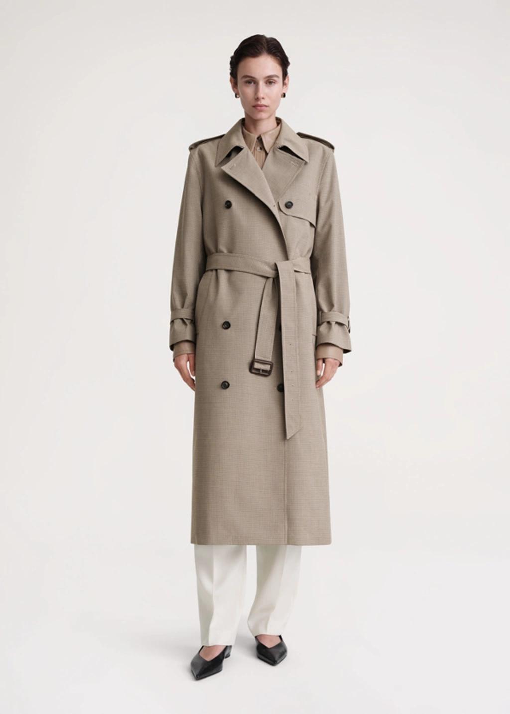 Check-pattern Belted Trench Coat In Biscuit,beige product image