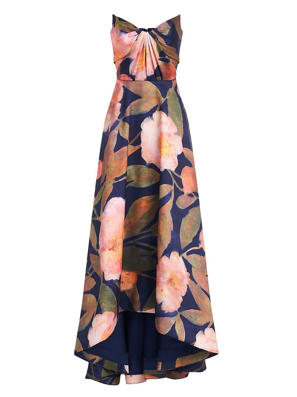 Theia Emilia Floral Print Strapless Mikado Gown Product Image