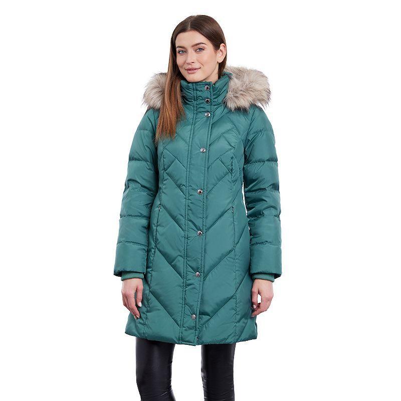 Womens TOWER by London Fog Faux-Fur Hood Down-Fill Coat Blue Product Image