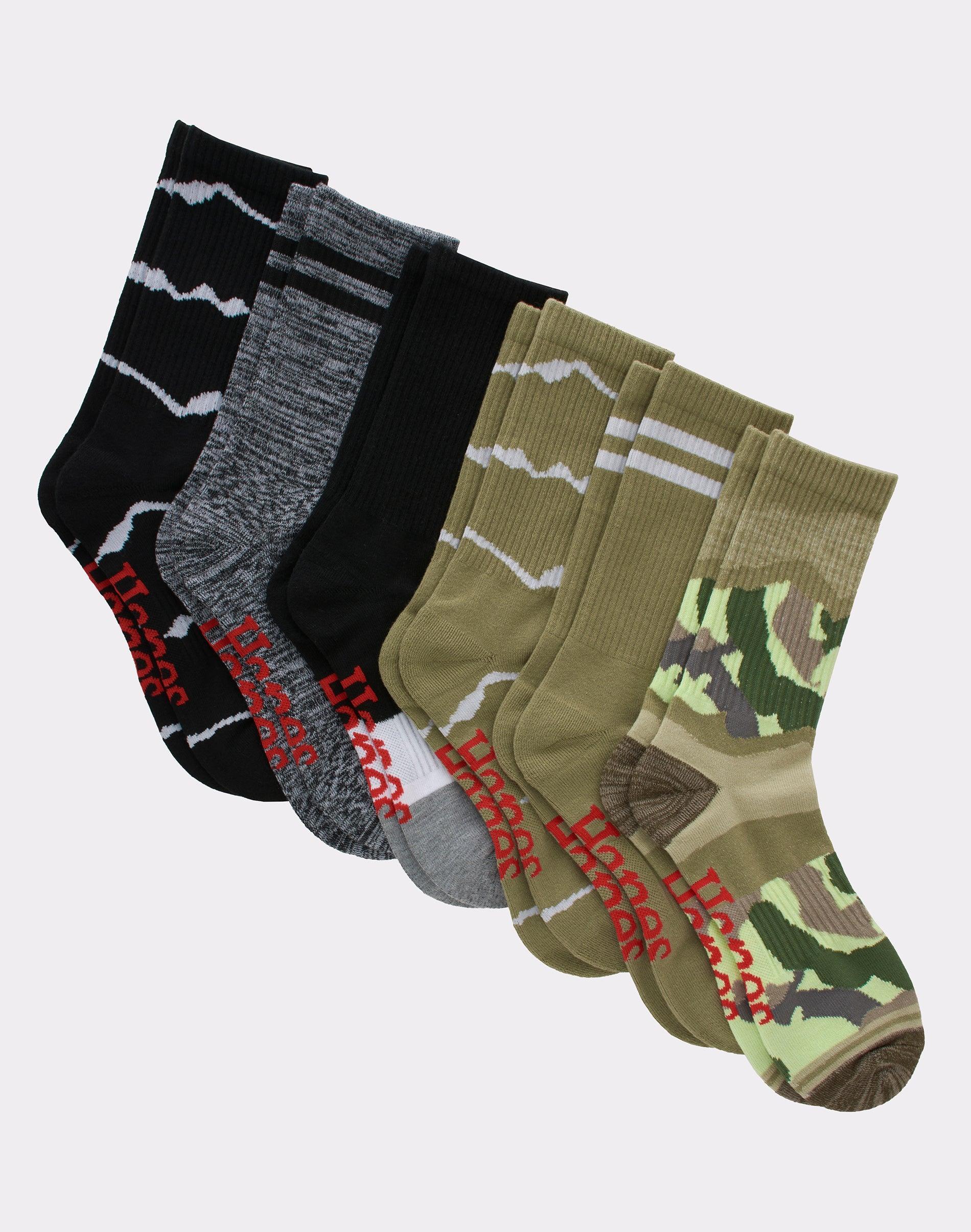 Hanes Originals Mens Crew Socks, Moisture Wicking, 6-Pair Pack Green/Black 6-12 Product Image