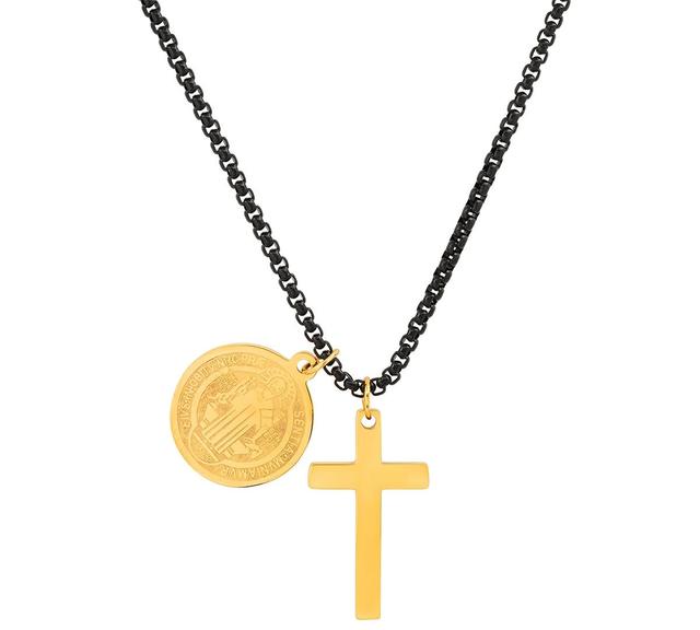 Steeltime Mens Black-Tone Ip & 18k Gold-Plated Stainless Steel Cross and St. Benedict Religious 24 Pendant Necklace - Black Product Image