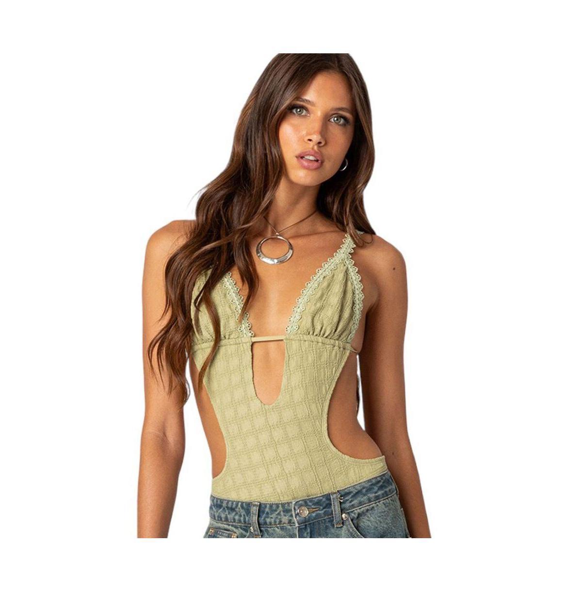 EDIKTED Textured Lace Cutout Bodysuit Product Image