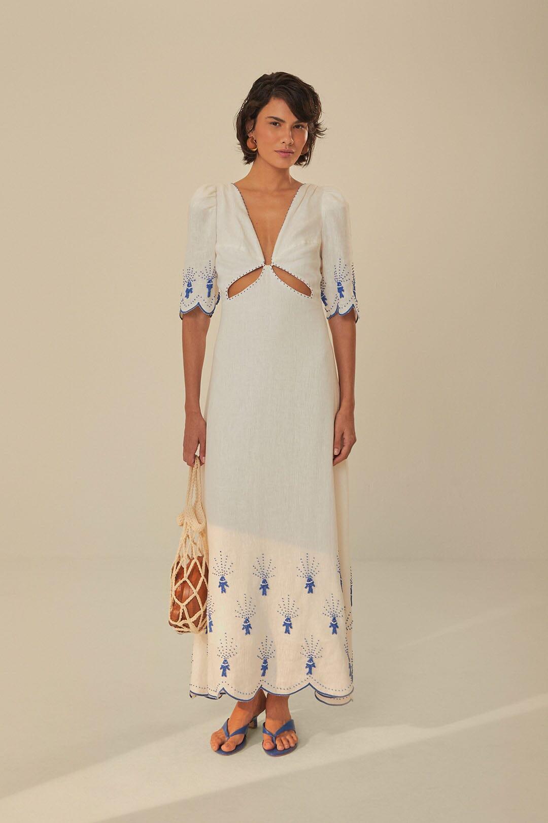 Off-White Sea Of Fish Embroidered Midi Dress, SEA OF FISH OFF-WHITE / S Product Image