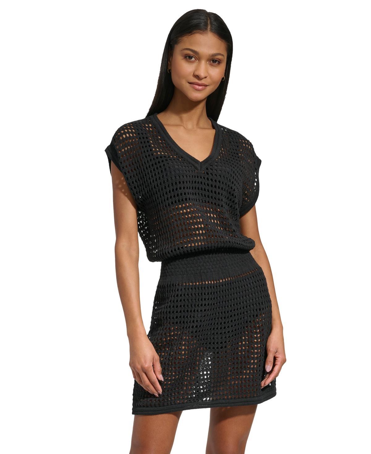 Dkny Womens Crochet Cotton Cover-Up Dress Product Image