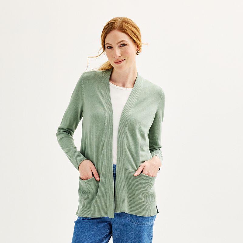 Womens Croft & Barrow Cardigan with Pockets Seattle Blue Product Image