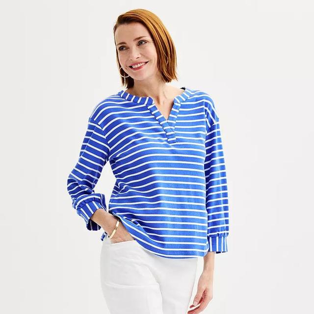 Womens Croft & Barrow Striped Split Neck Top Product Image