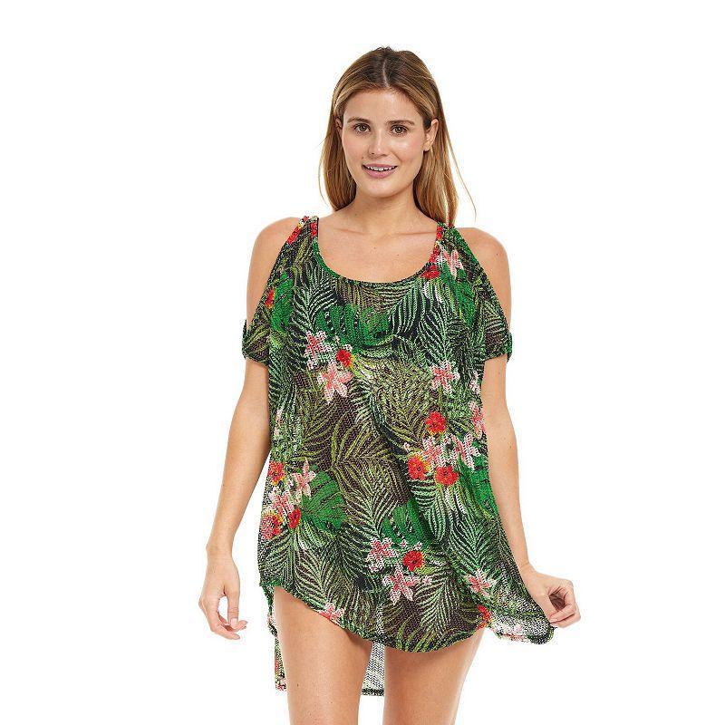 Womens Jordan Taylor Printed Cold Shoulder Tunic Swim Cover-Up Blue Product Image