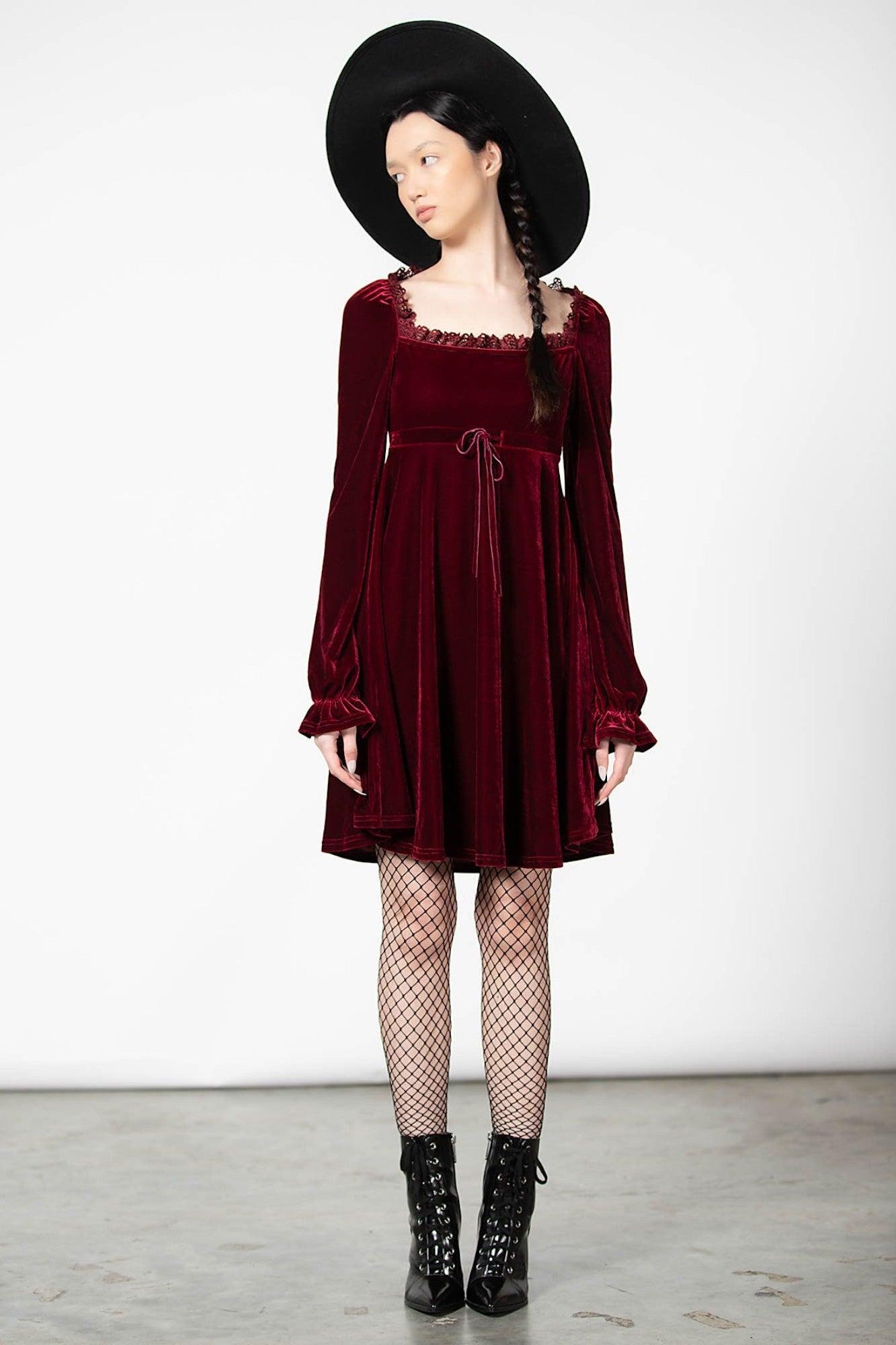 Imperia Long Sleeve Velvet Dress [BLOOD] Female Product Image