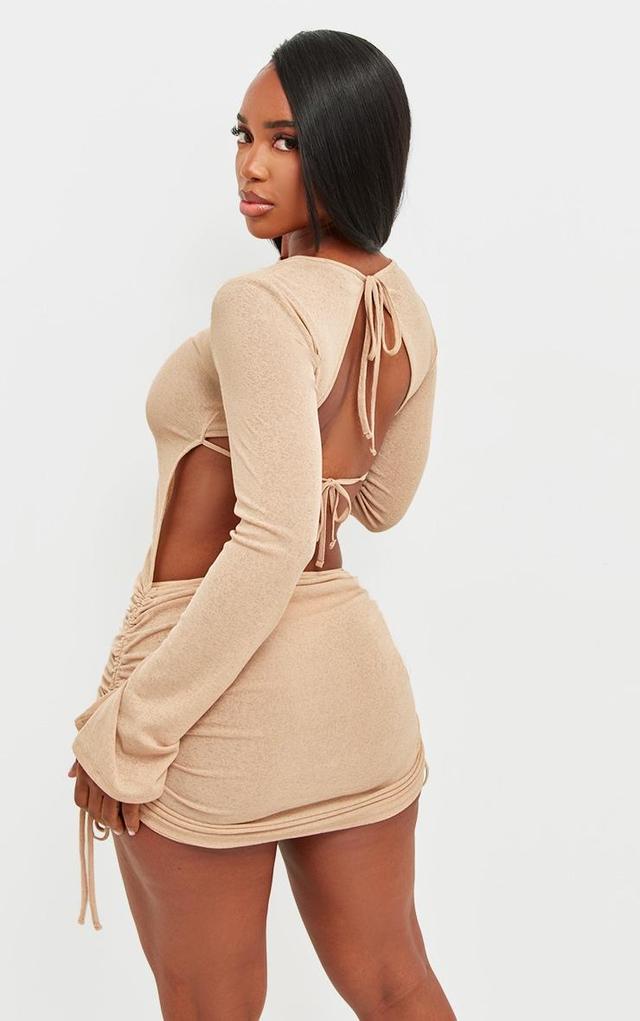 Shape Stone Sheer Mesh Long Sleeve Cut Out Back Ruched Bodycon Dress Product Image