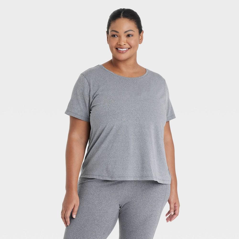 Womens Essential Crewneck Short Sleeve T-Shirt - All in Motion Heathered Black 3X Product Image