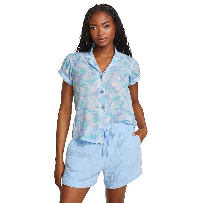 Womens Eddie Bauer Packable Camp Shirt Grey Blue Product Image