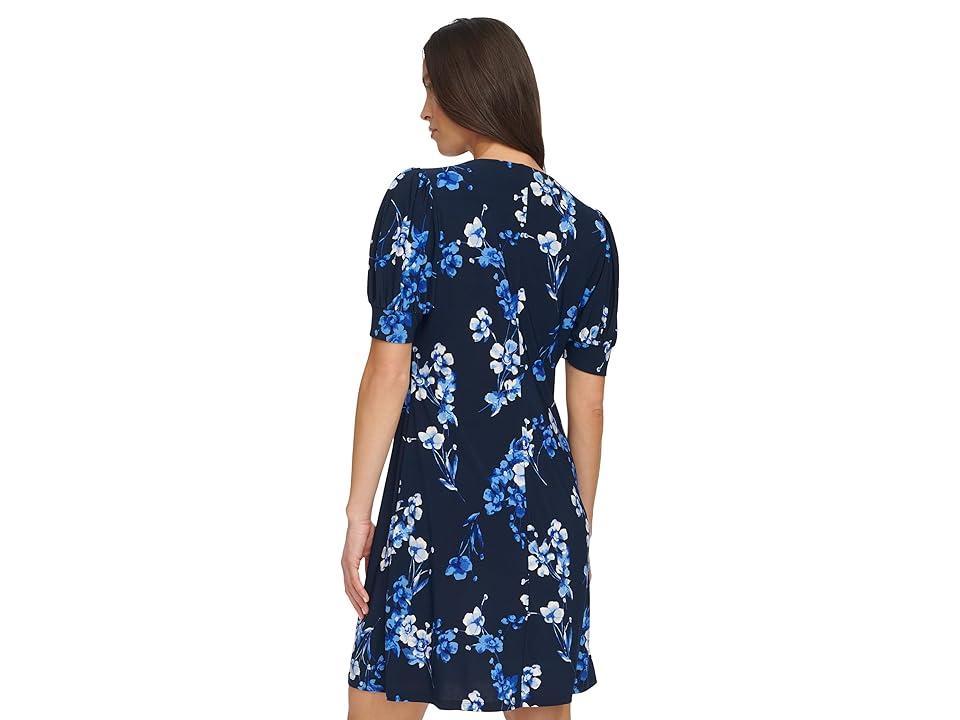 Tommy Hilfiger Floral Puff Sleeve Shift (Sky Captain Multi) Women's Dress Product Image