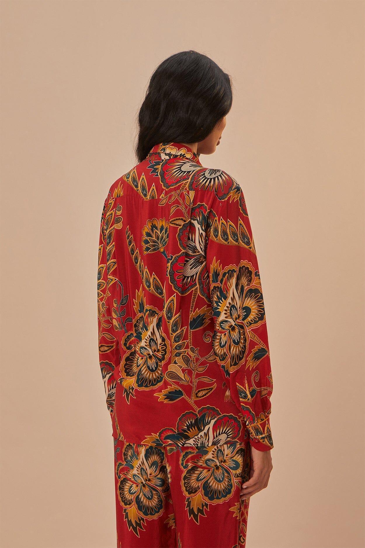 Red Maxi Floral Pajama Shirt Product Image