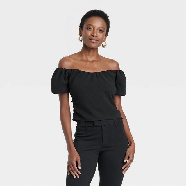 Womens Slim Fit Off the Shoulder Short Sleeve Top - A New Day Black Product Image