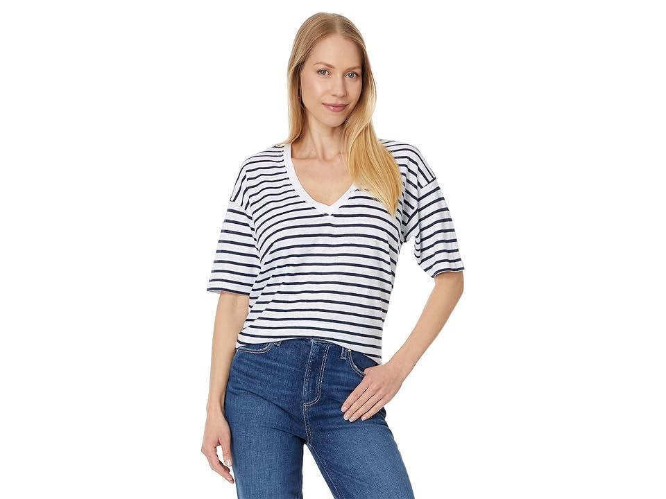 Faherty Linen V Neck Tee (Folkstone) Women's Clothing Product Image