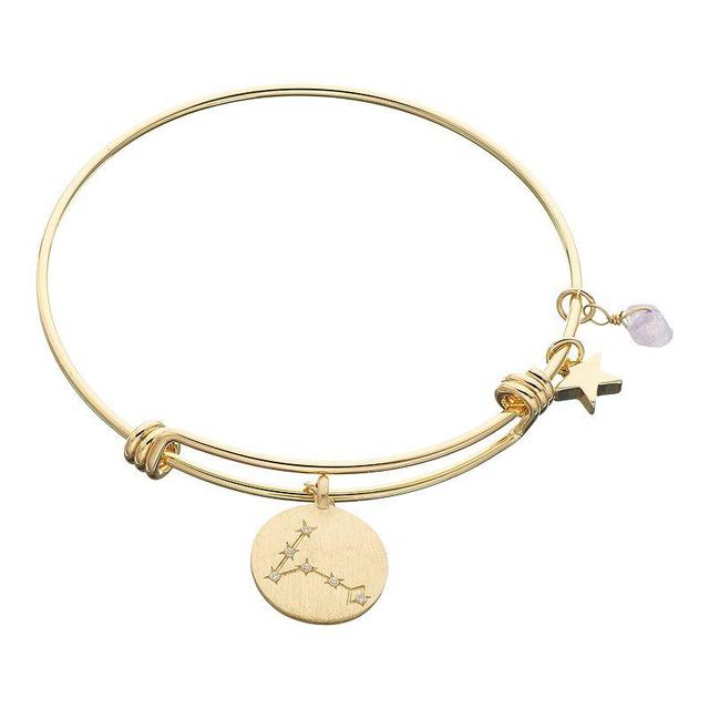 City Luxe Horoscope Cubic Zirconia Disk Bangle Bracelet with Genuine Stone & Star Charm, Womens, Gold Tone Pisces Product Image