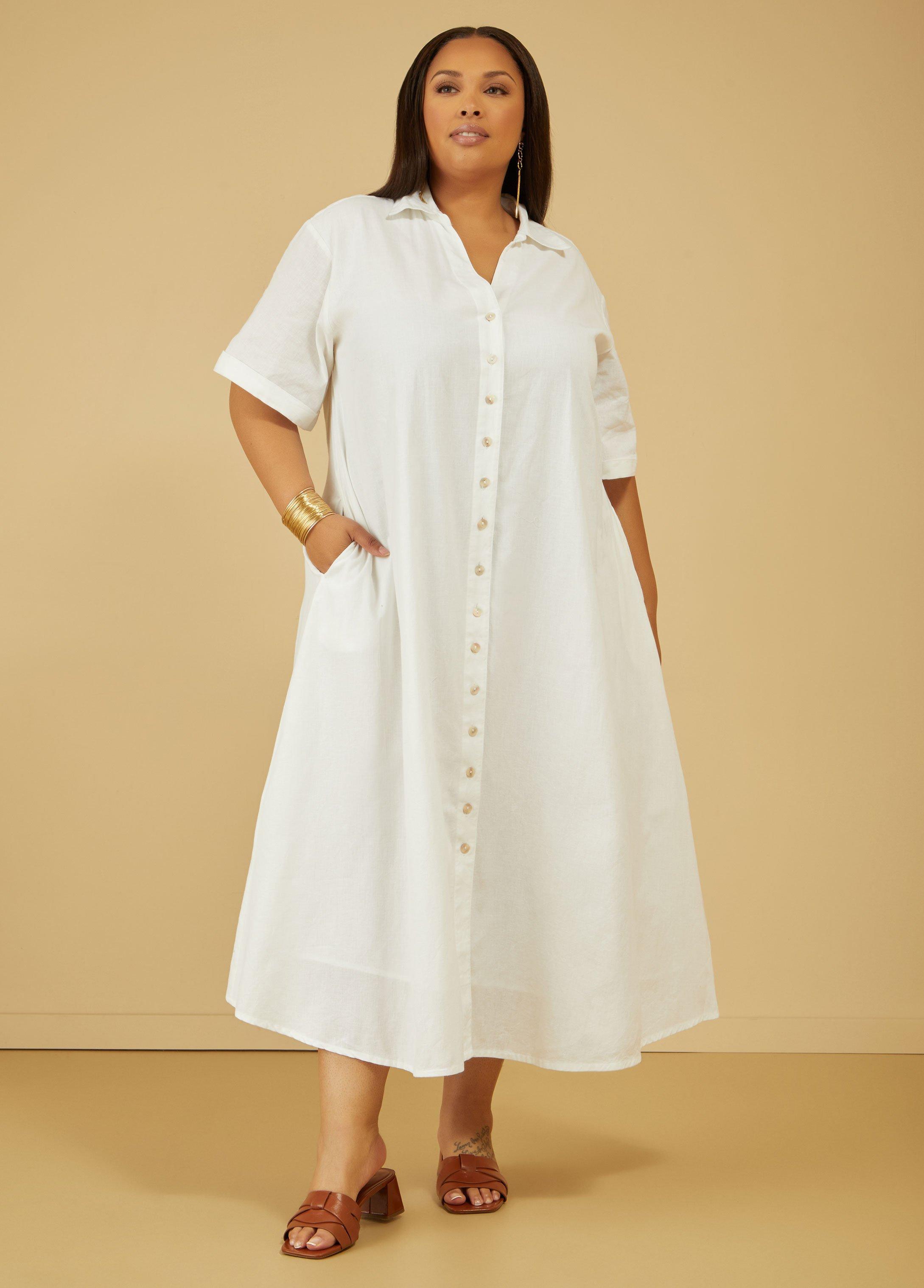 Plus Size Linen Blend Maxi Shirtdress Ashley Stewart product image