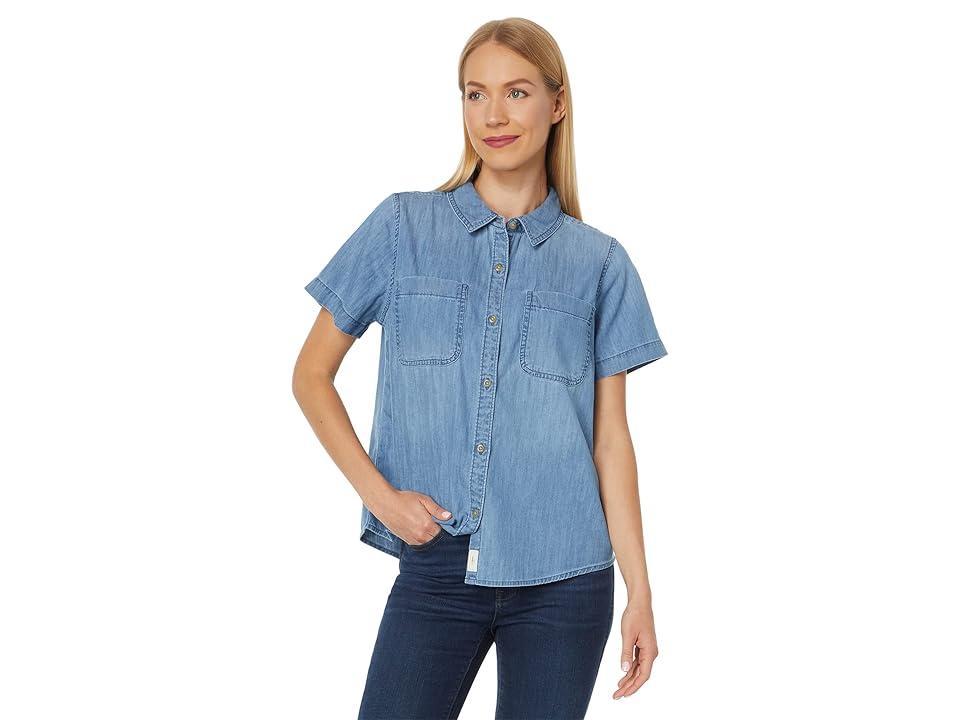 L.L.Bean Heritage Washed Denim Lightweight Shirt Short Sleeve (Medium Indigo) Women's Clothing Product Image