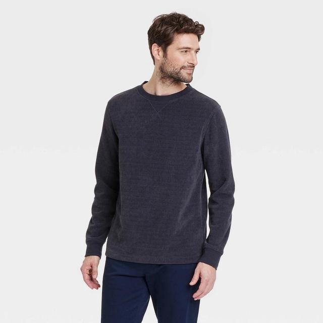 Mens Long Sleeve Textured Crewneck T-Shirt - Goodfellow & Co Dark Product Image