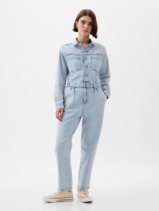 Belted Denim Jumpsuit Product Image